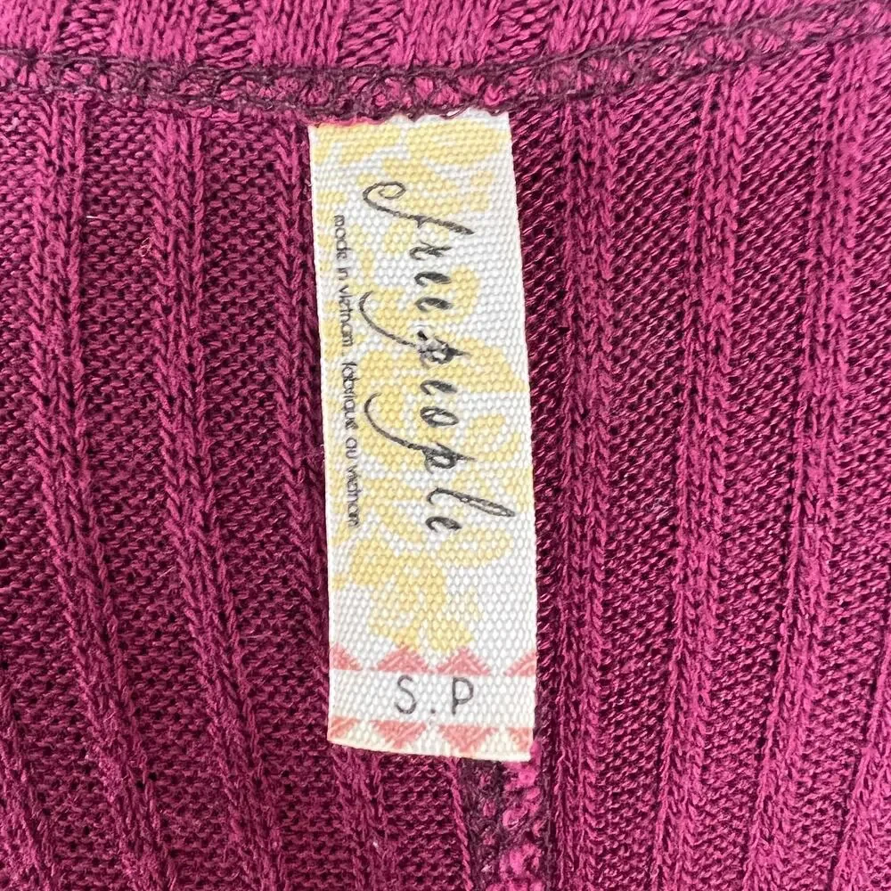 Free People Burgundy Purple Waffle Knit Plunge Neck Asymmetric Thermal Top S